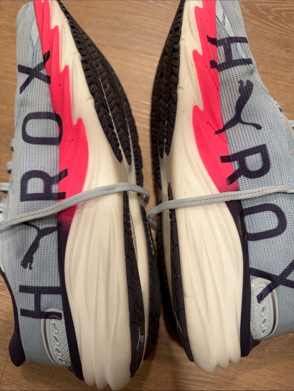 Puma hyrox White Athletic Shoes with Purple Interior and Pink Accents